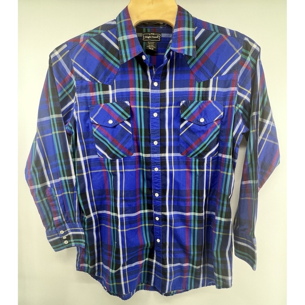 High Noon Western Shirt Pearl Snap XLT XL Tall Lot of 2 Blue Black Plaid L/S - Picture 2 of 10